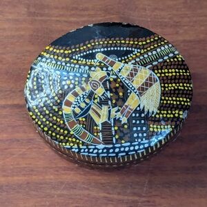 Australian Aboriginal Design Trinket box, paper mache, 2.75 " Emu Track